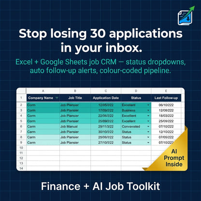 Finance Job Search Tracker | All-in-One Excel Toolkit